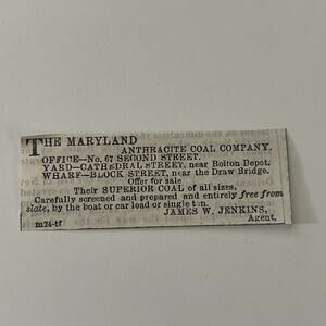 MD Anthracite Coal Co James Jenkins 1862 Civil War Baltimore Clipping SAJ2-S27